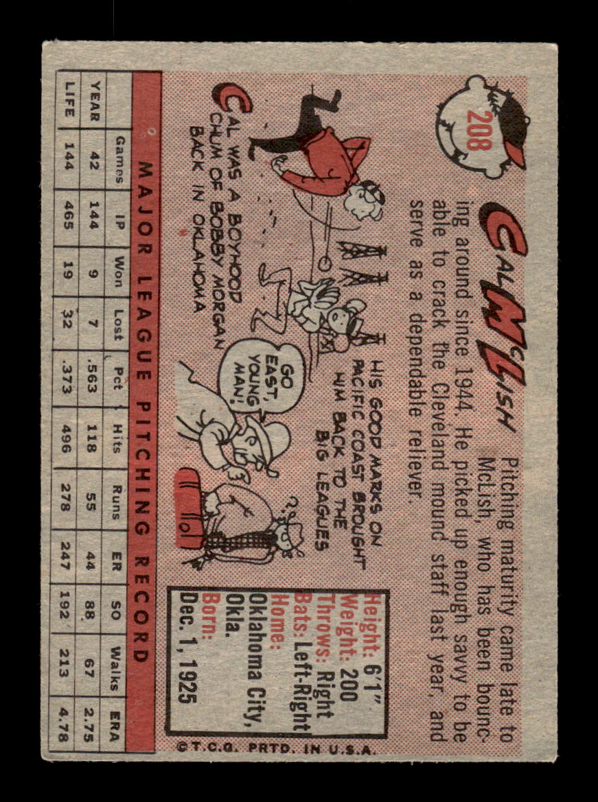 1958 Topps #208 Cal McLish Cleveland Indians EX HOF10009753