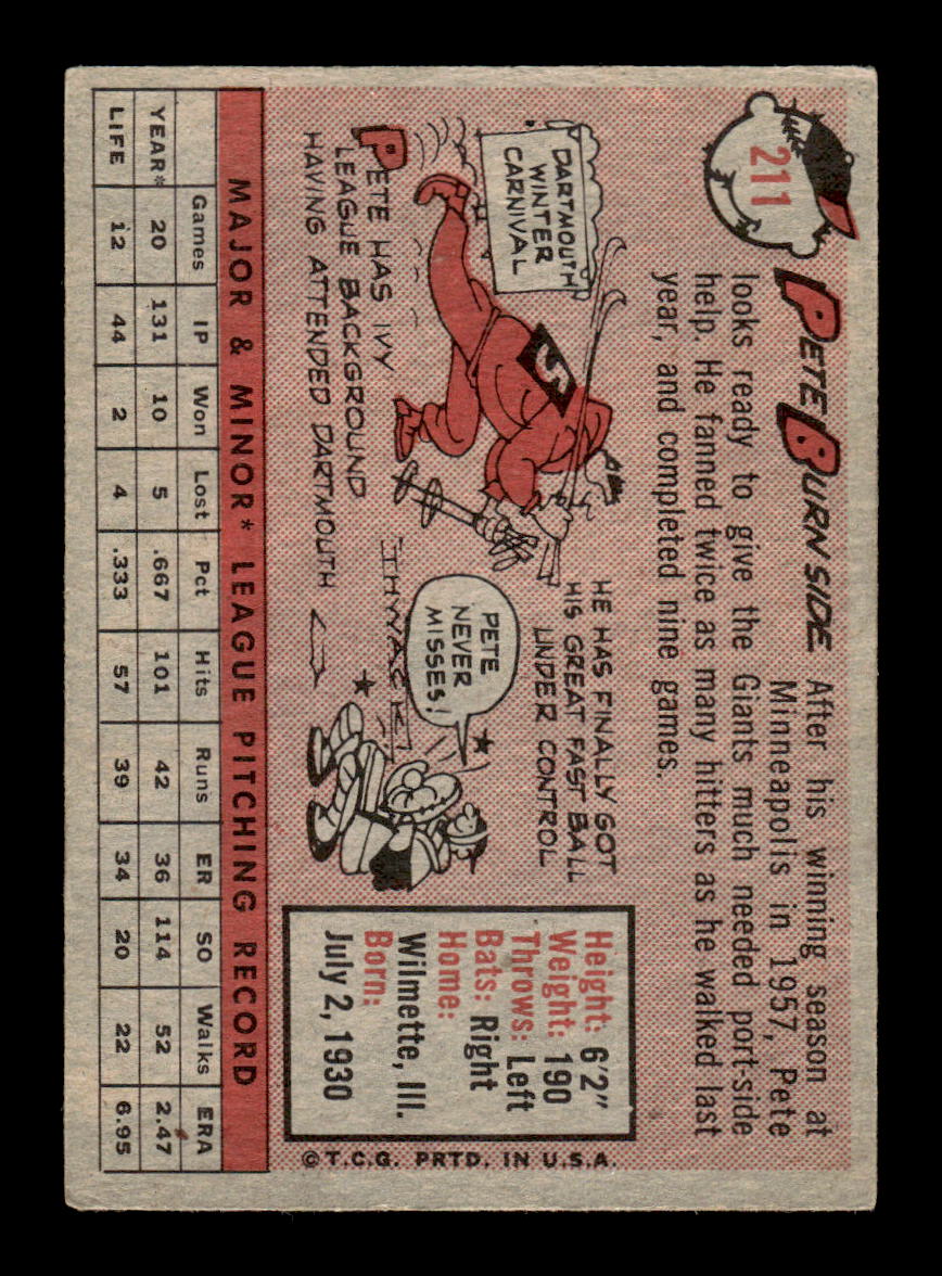 1958 Topps #211 Pete Burnside San Francisco Giants EX HOF10009756