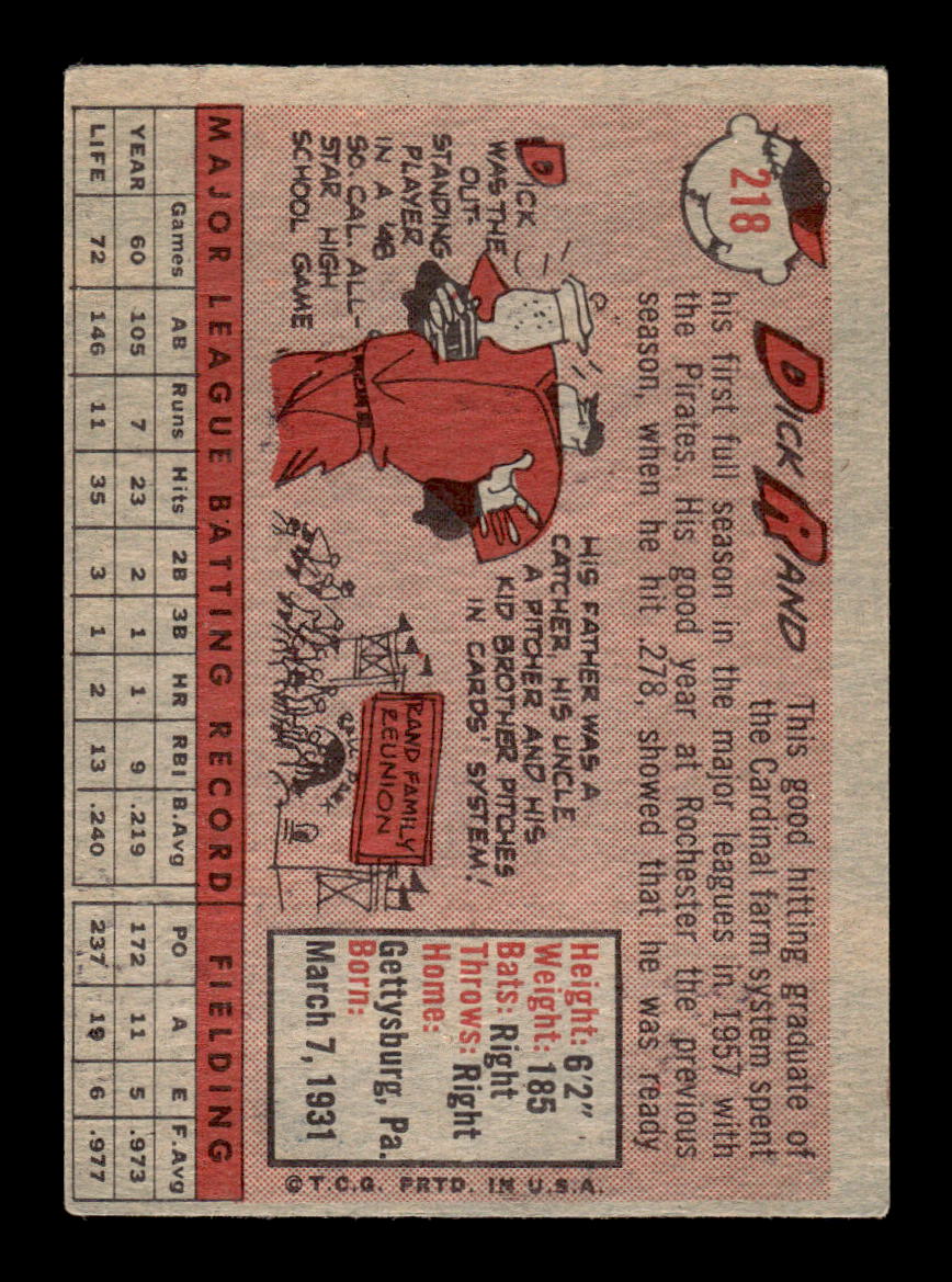 1958 Topps #218 Dick Rand Pittsburgh Pirates VGEX HOF10009763