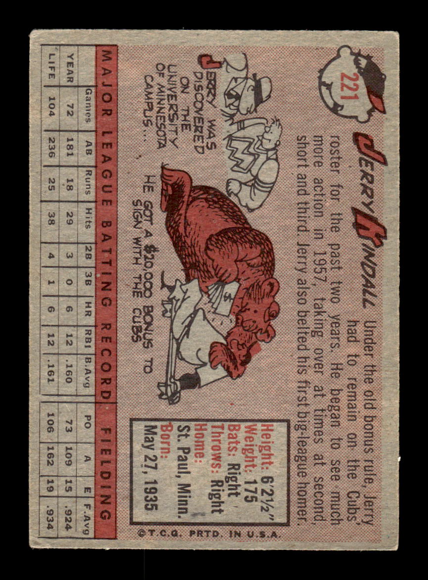 1958 Topps #221 Jerry Kindall Chicago Cubs VGEX HOF10009766