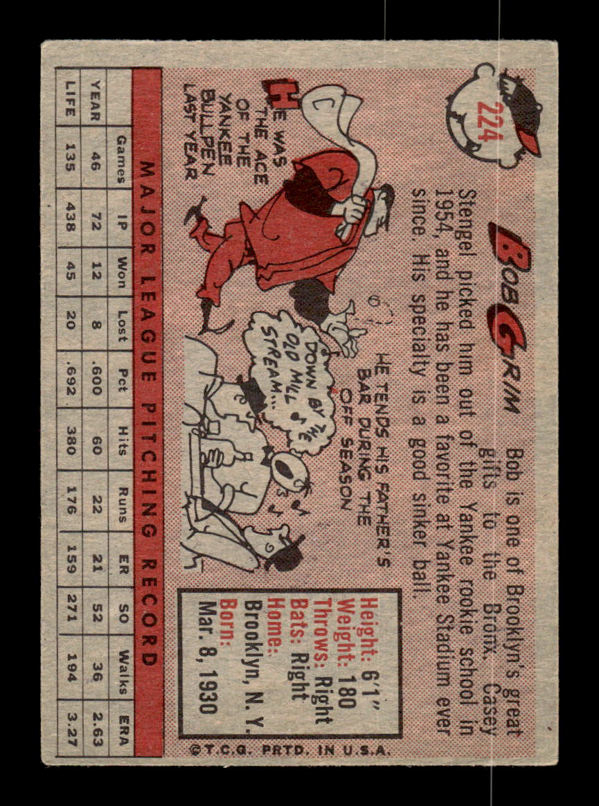 1958 Topps #224 Bob Grim New York Yankees VGEX HOF10009769