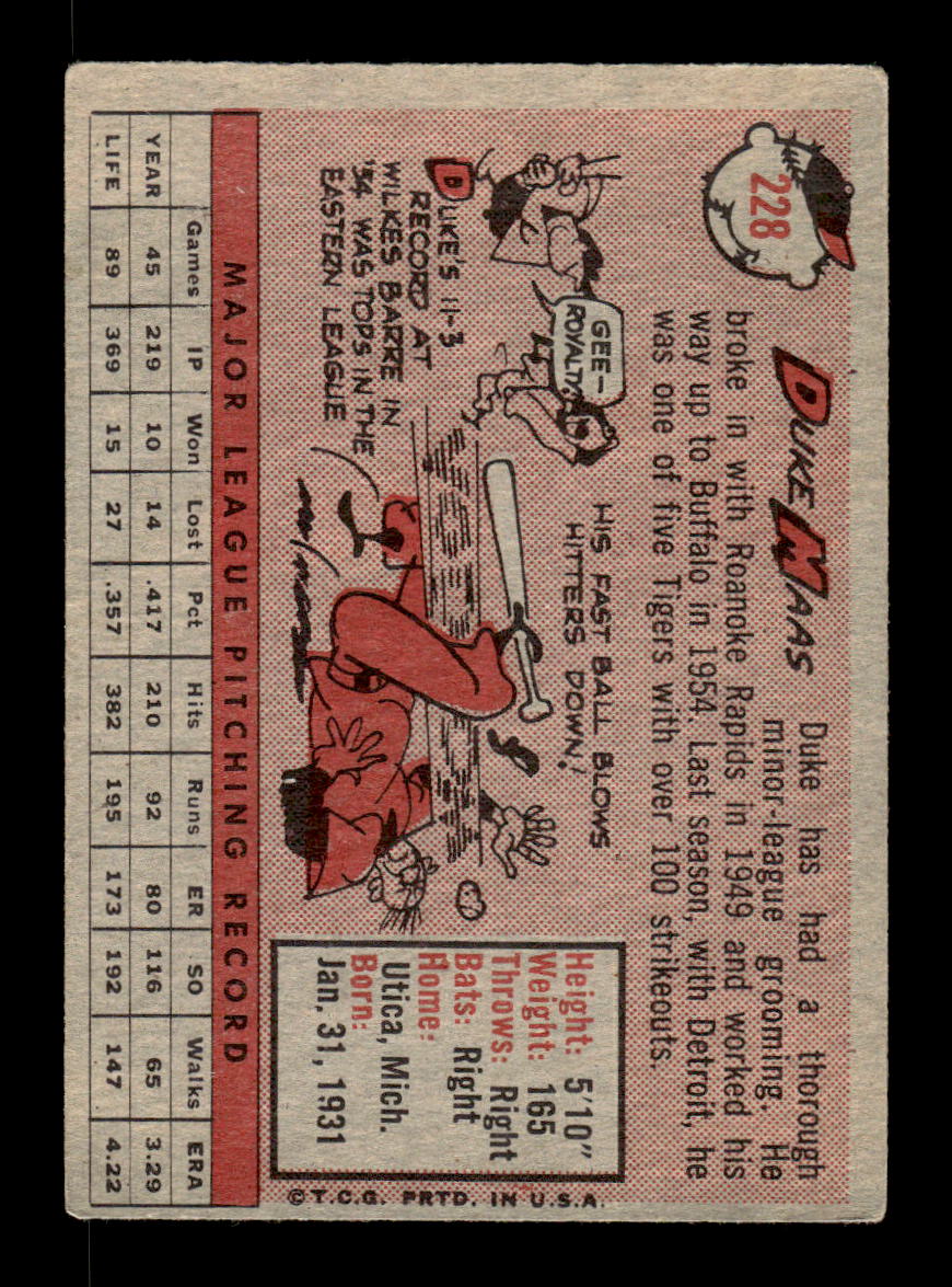 1958 Topps #228 Duke Maas Kansas City Athletics VGEX HOF10009773