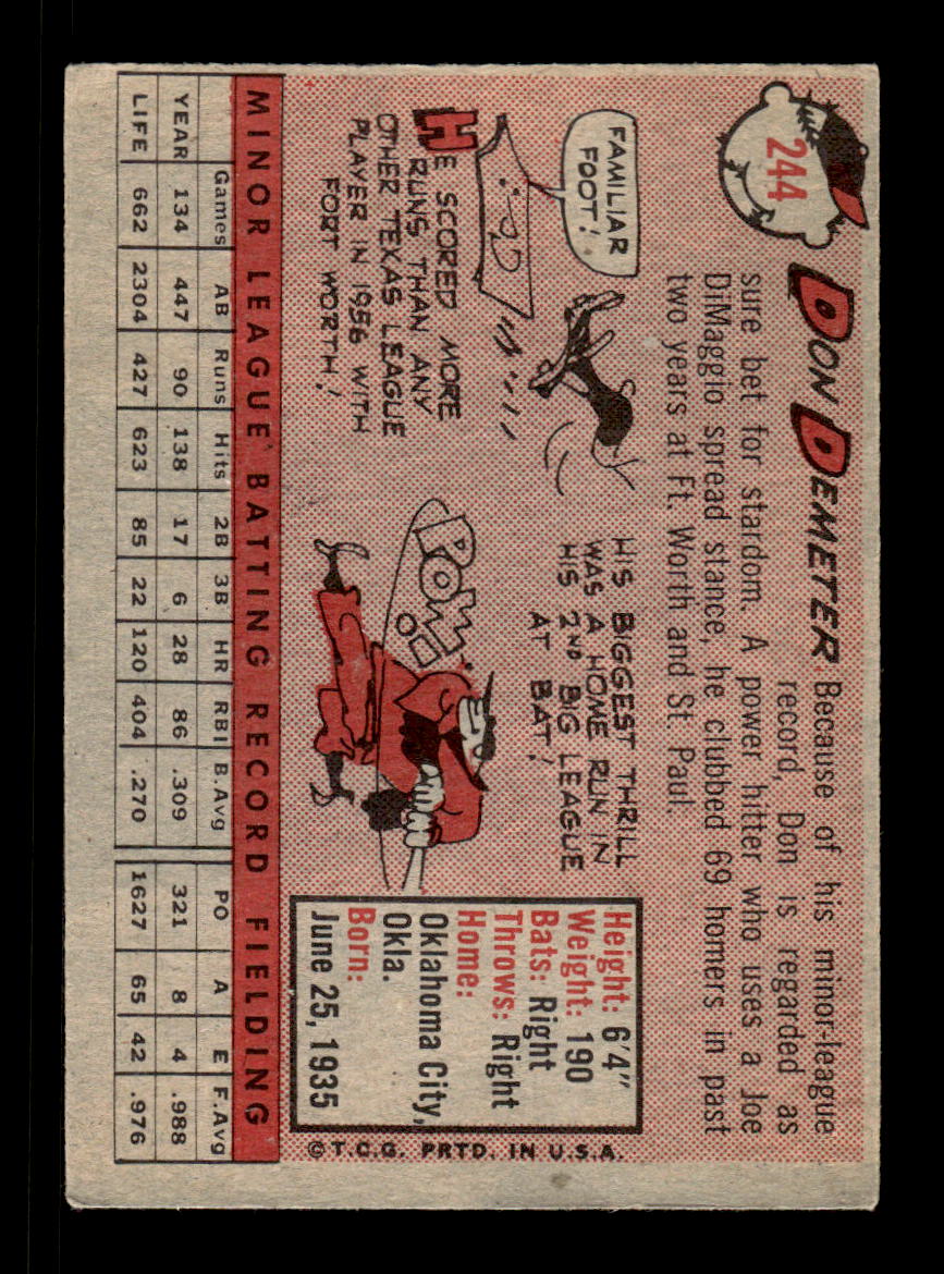 1958 Topps #244 Don Demeter Los Angeles Dodgers VGEX HOF10009789