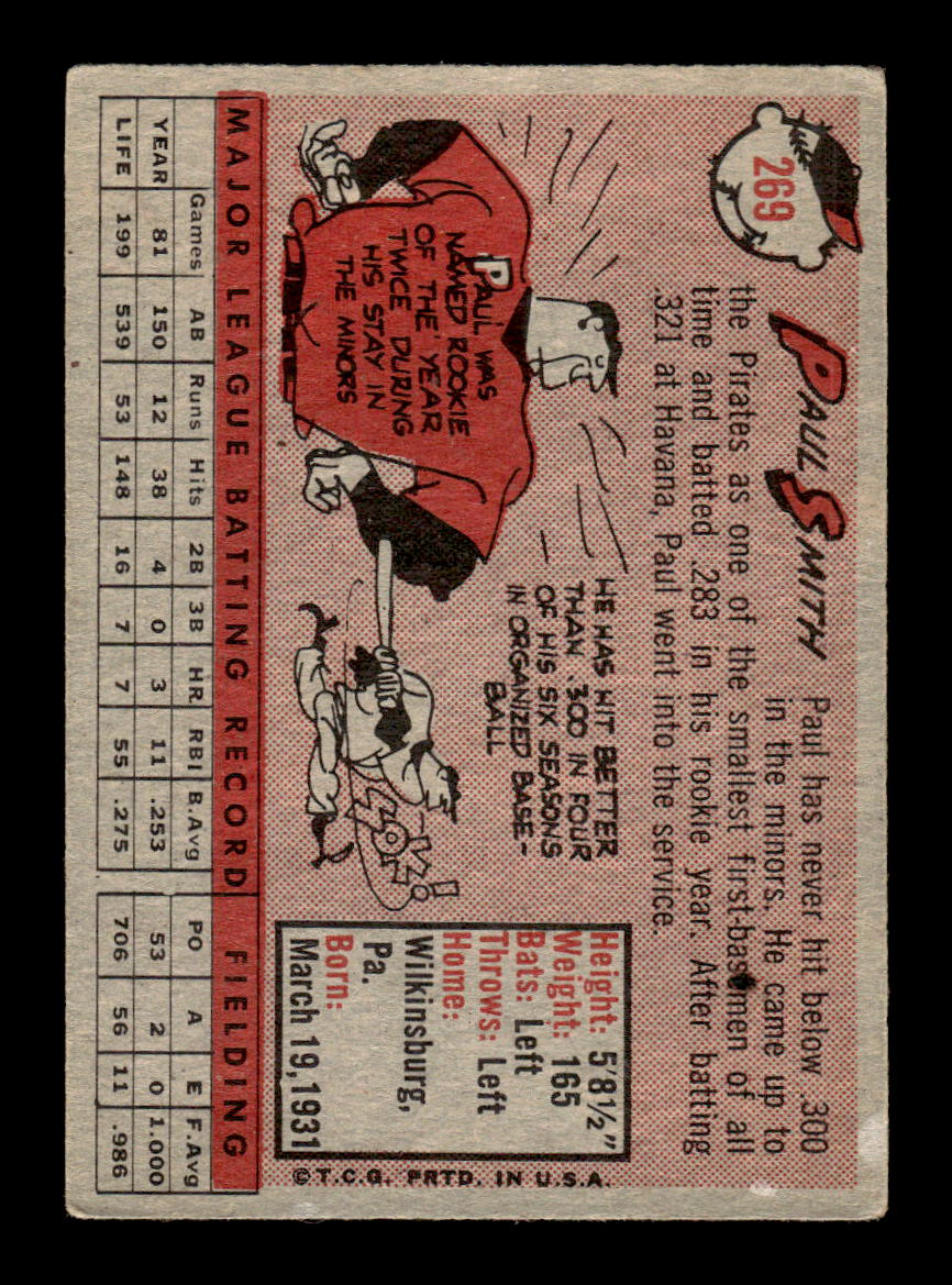 1958 Topps #269 Paul Smith Pittsburgh Pirates VGEX HOF10009812