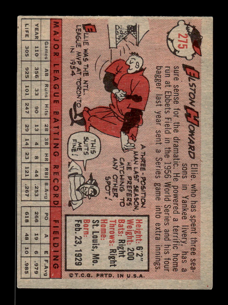 1958 Topps #275 Elston Howard New York Yankees VGEX HOF10009818