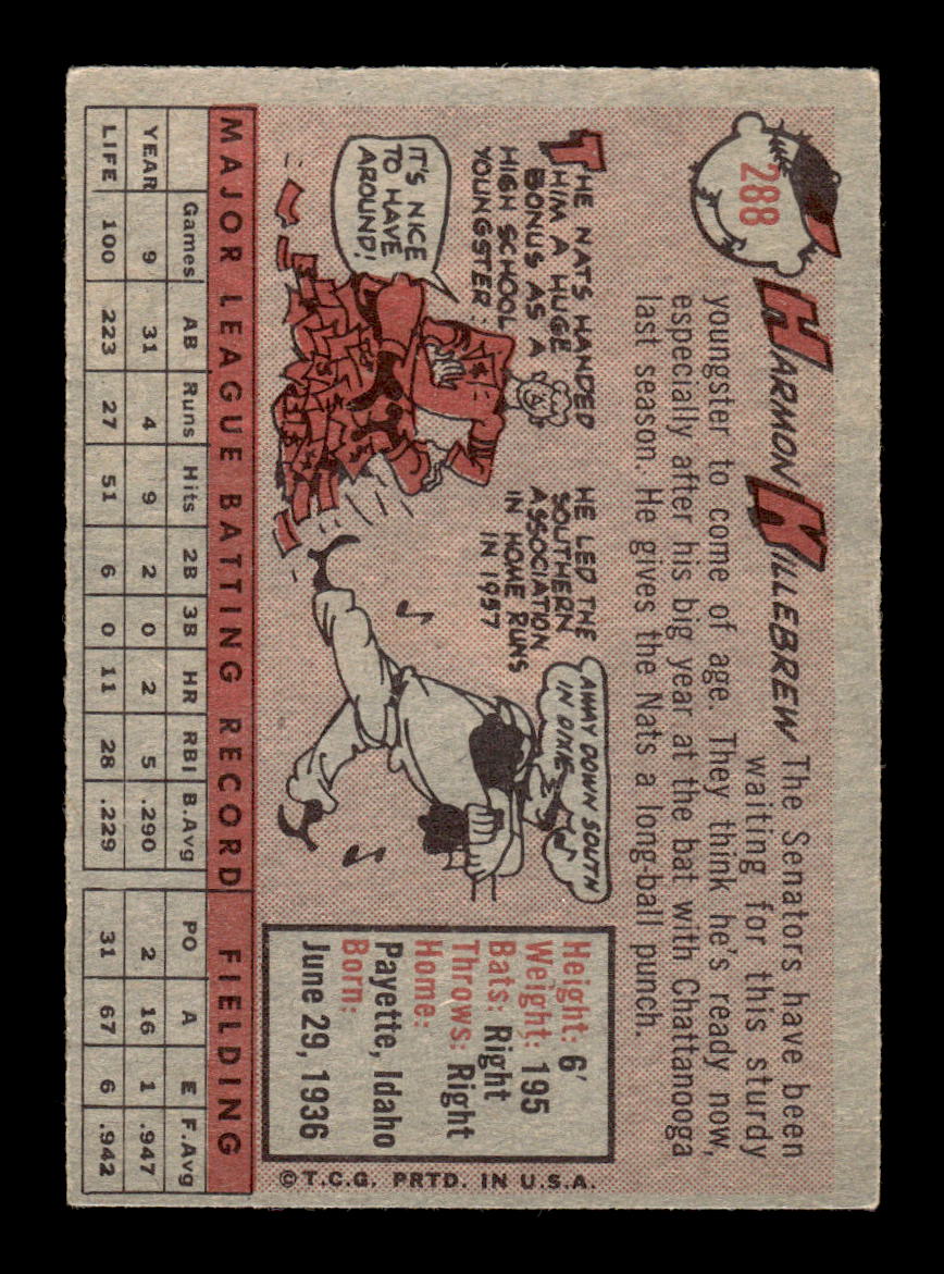 1958 Topps #288 Harmon Killebrew Washington Senators VGEX HOF10009831