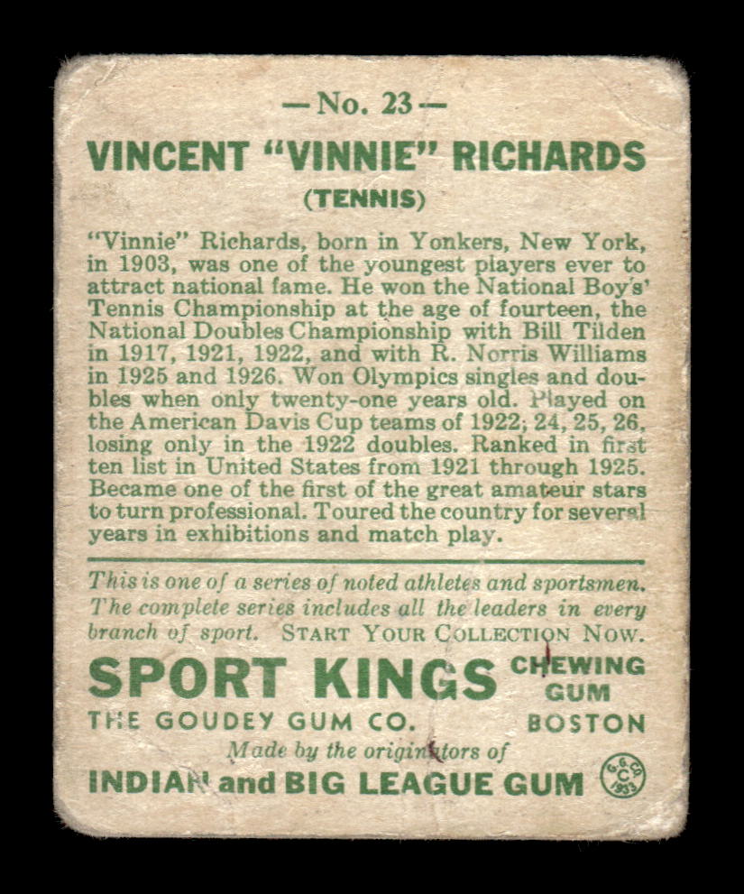 1933 Sport Kings (R338) #23 Vincent Richards Poor HOF10009861