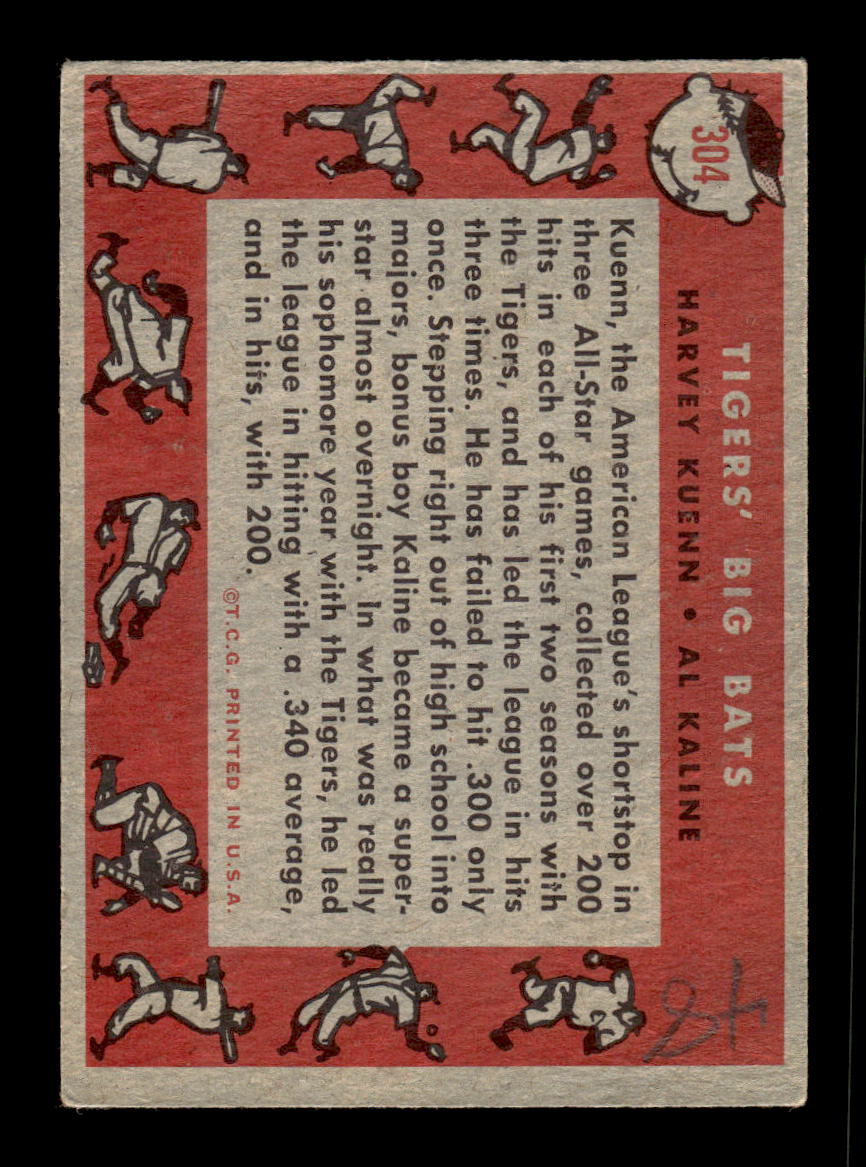 1958 Topps #304 Tigers Big Bats Kuenn Kaline MK Back G HOF10009879