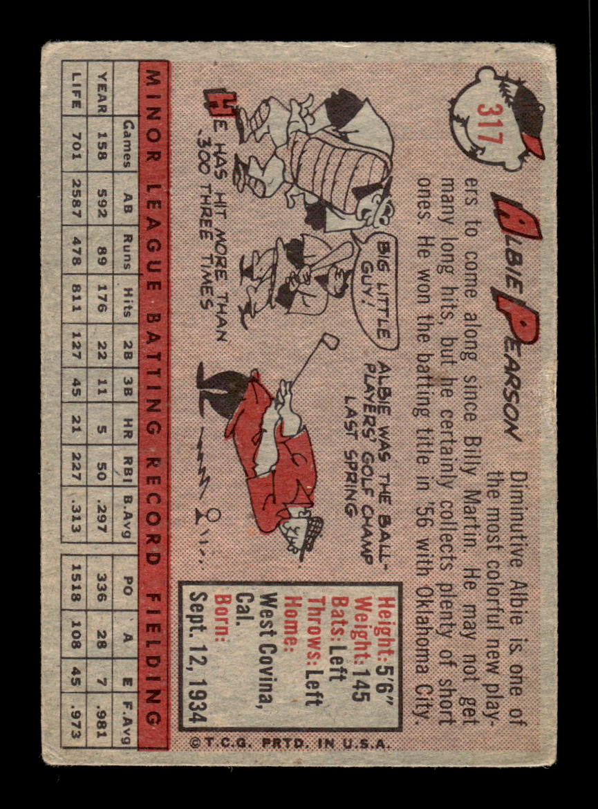 1958 Topps #317 Albie Pearson Washington Senators VGEX HOF10009890