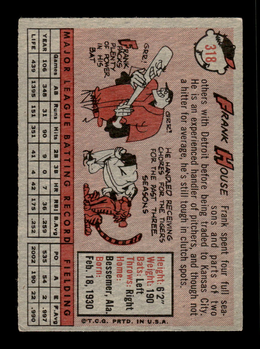 1958 Topps #318 Frank House Kansas City Athletics VGEX HOF10009891