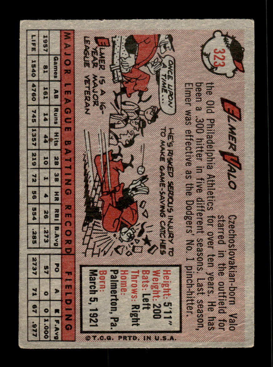 1958 Topps #323 Elmer Valo Los Angeles Dodgers VGEX HOF10009896