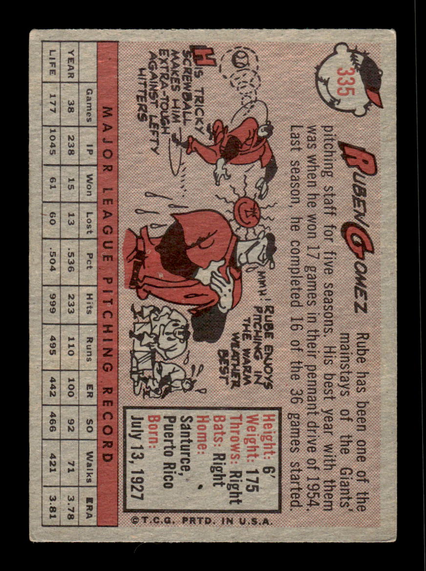 1958 Topps #335 Ruben Gomez San Francisco Giants VGEX HOF10009905