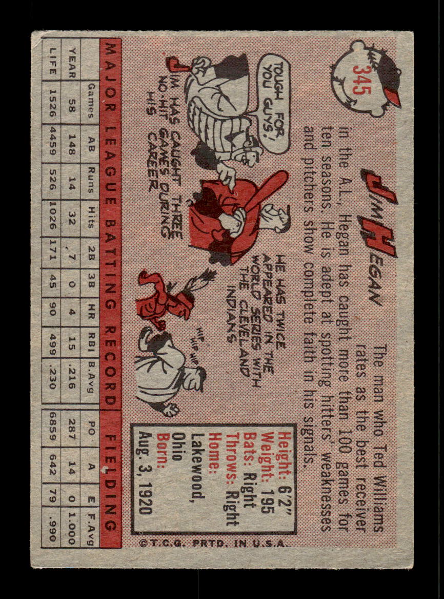 1958 Topps #345 Jim Hegan Detroit Tigers VGEX HOF10009913