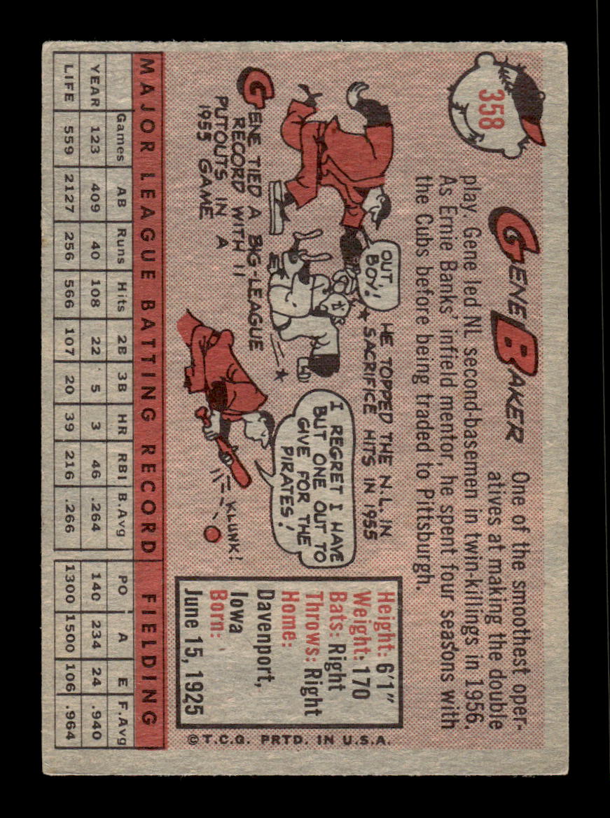 1958 Topps #358 Gene Baker Pittsburgh Pirates VGEX HOF10009925