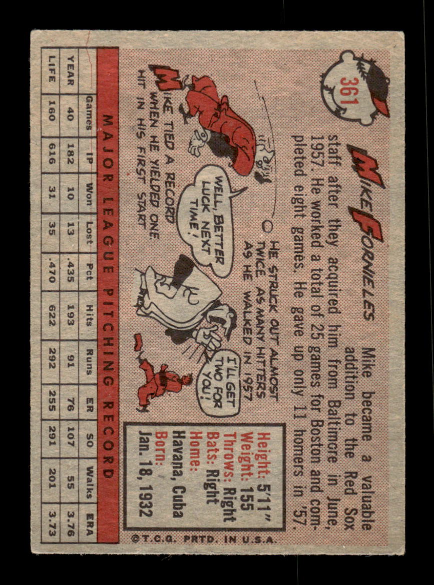 1958 Topps #361 Mike Fornieles Boston Red Sox VGEX HOF10009928