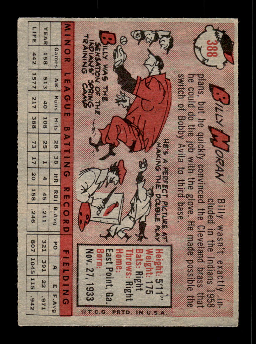1958 Topps #388 Billy Moran Cleveland Indians VGEX HOF10009954