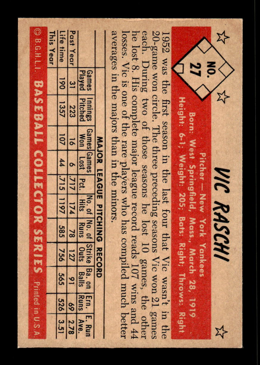 1953 Bowman Color #27 Vic Raschi New York Yankees EX HOF10010009