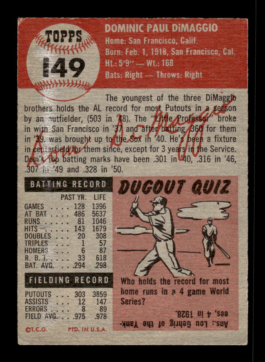 1953 Topps #149b Dom Dimaggio Boston Red Sox VGEX HOF10010014
