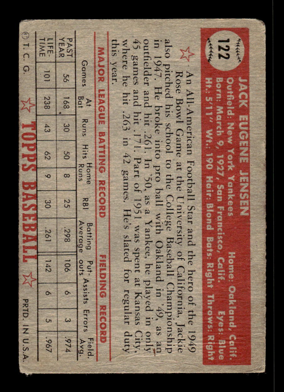 1952 Topps #122 Jack Jensen New York Yankees G/VG HOF10010020