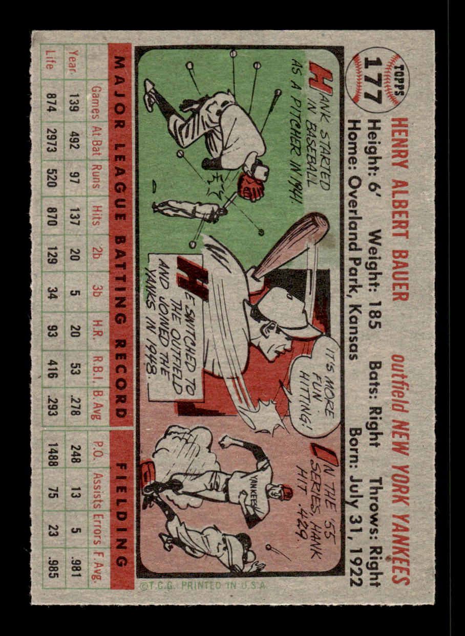 1956 Topps #177 Hank Bauer New York Yankees EXMT HOF10010024