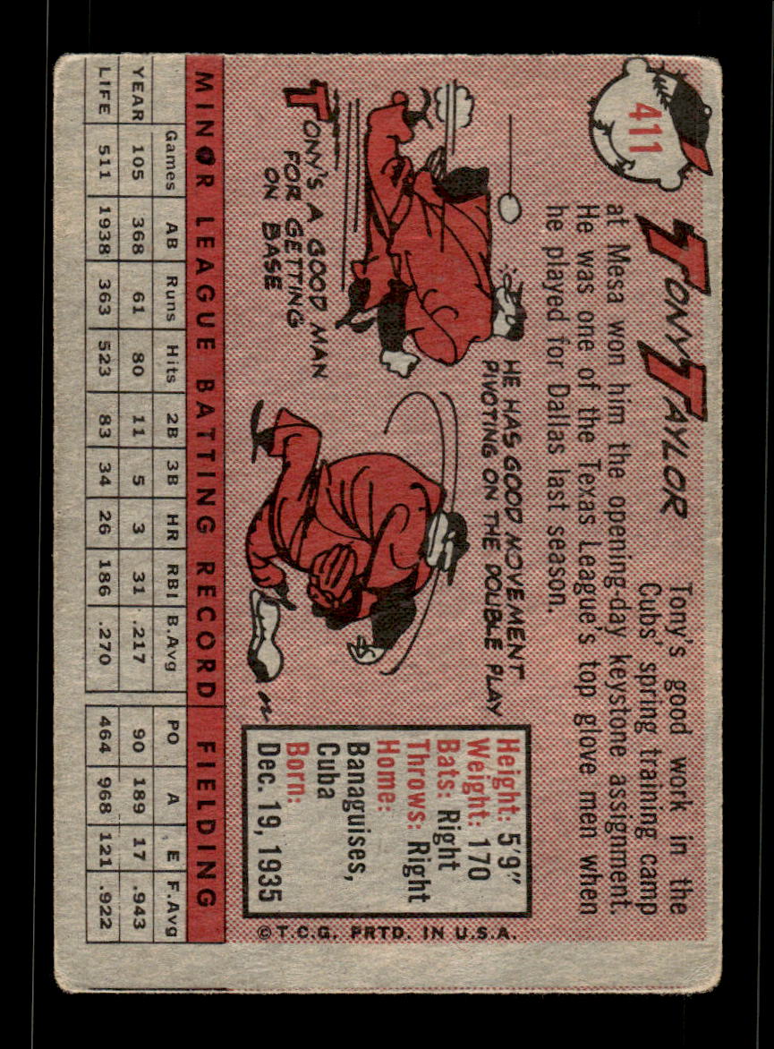 1958 Topps #411 Tony Taylor Chicago Cubs VG HOF10010039