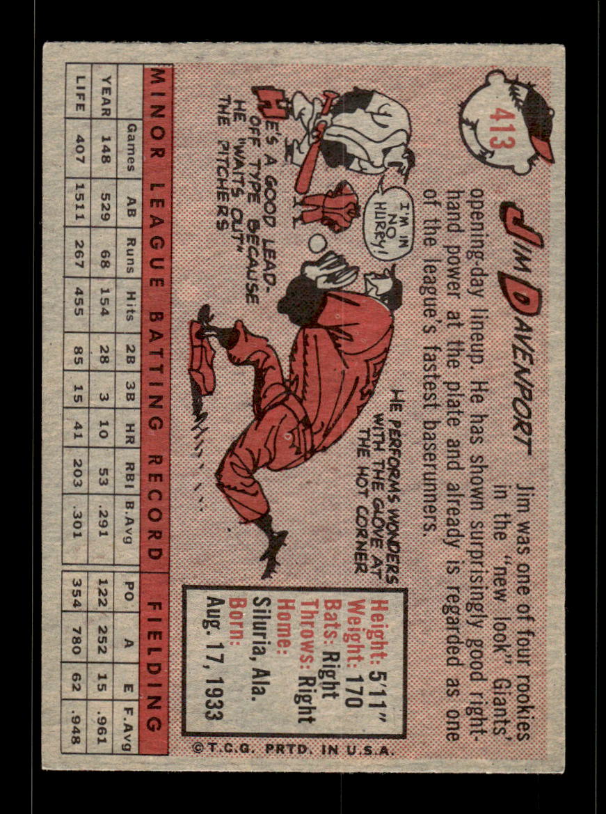 1958 Topps #413 Jim Davenport San Francisco Giants VGEX HOF10010041