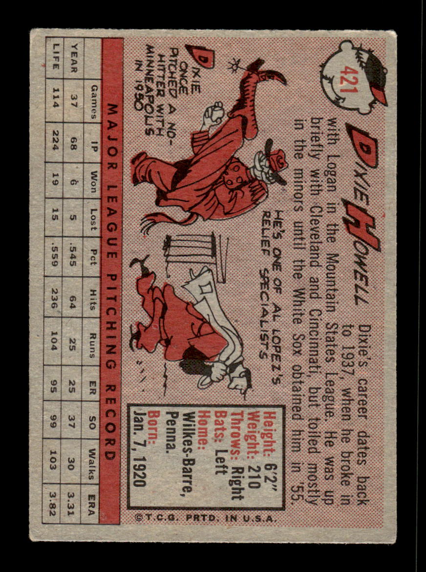 1958 Topps #421 Dixie Howell Chicago White Sox VGEX HOF10010047