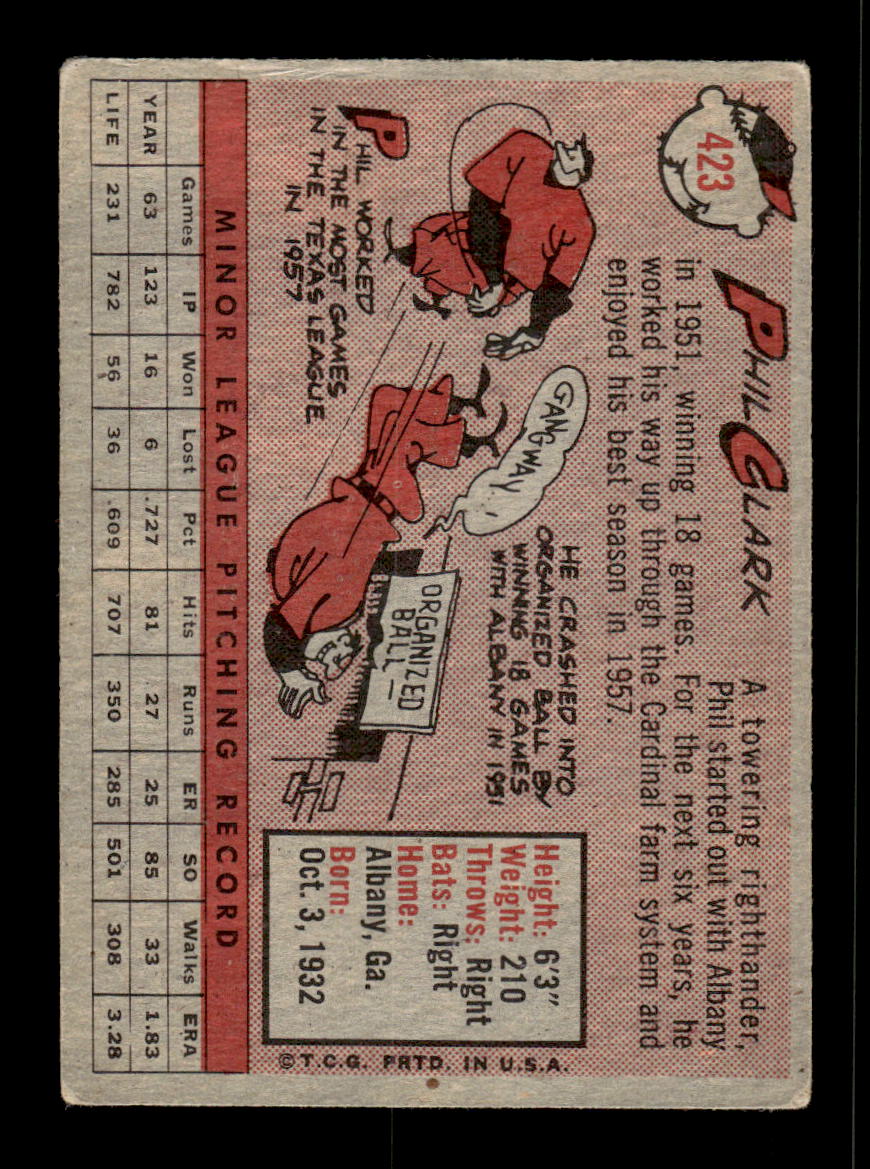 1958 Topps #423 Phil Clark St. Louis Cardinals VGEX HOF10010049
