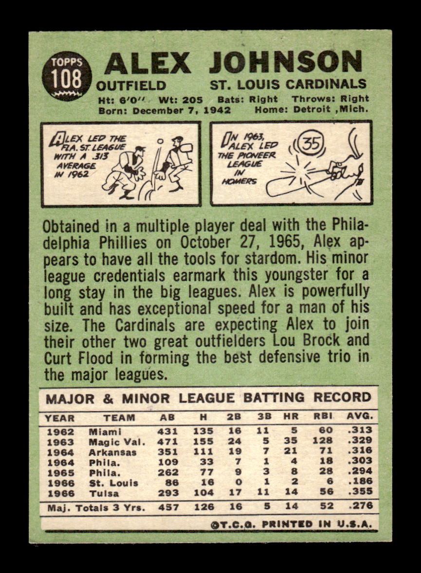 1967 Topps #108 Alex Johnson PACK FRESH HOF10010195