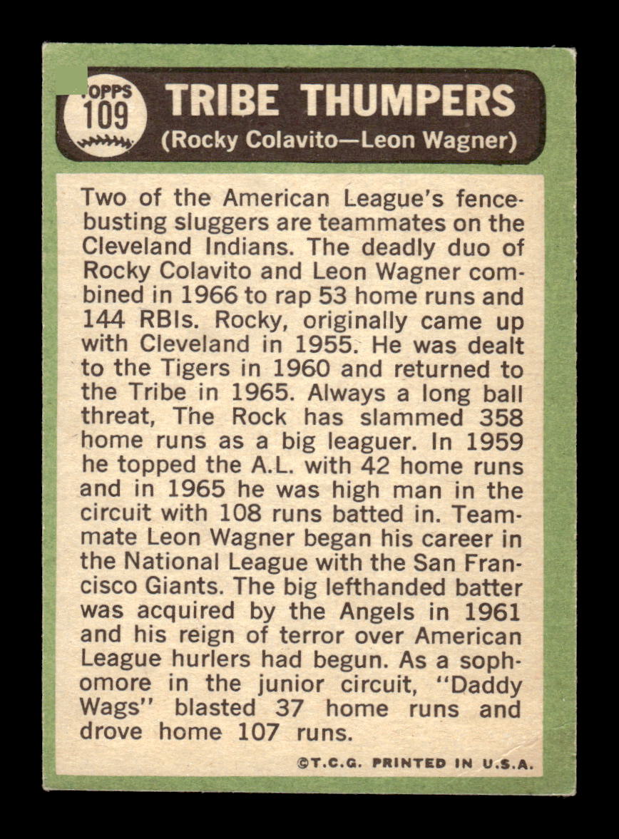 1967 Topps #109 Tribe Thumpers Rocky Colavito Leon Wagner VGEX HOF10010196