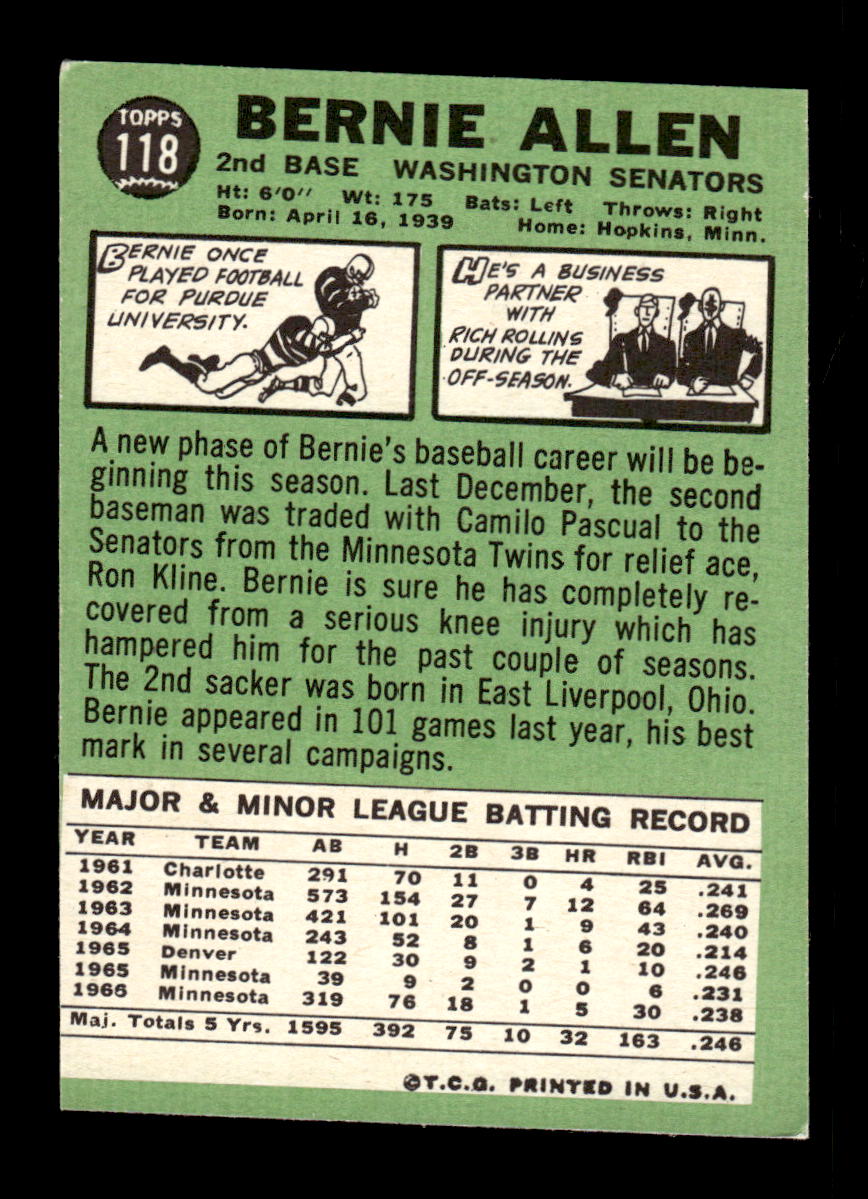 1967 Topps #118 Bernie Allen MC PACK FRESH HOF10010205