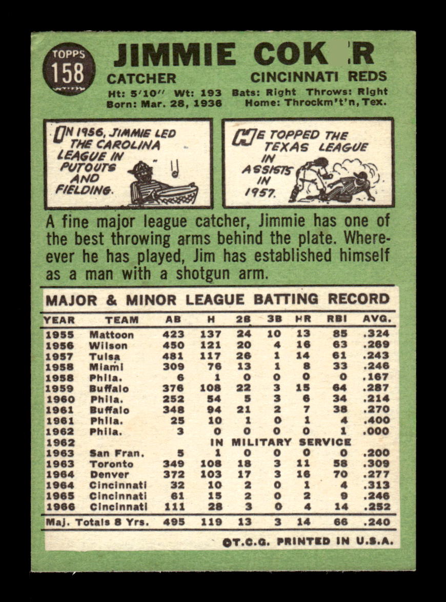 1967 Topps #158 Jimmie Coker PACK FRESH HOF10010242