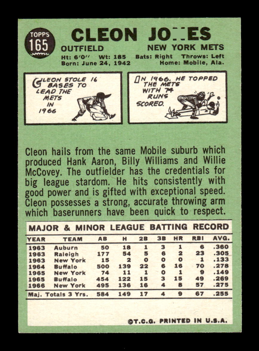 1967 Topps #165 Cleon Jones PACK FRESH HOF10010249