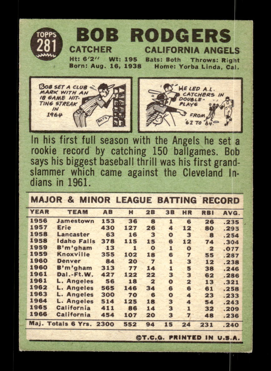 1967 Topps #281 Bob Rodgers PACK FRESH HOF10010351
