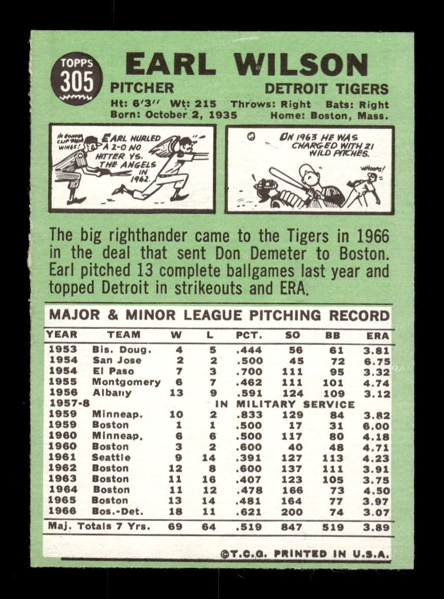 1967 Topps #305 Earl Wilson PACK FRESH HOF10010373