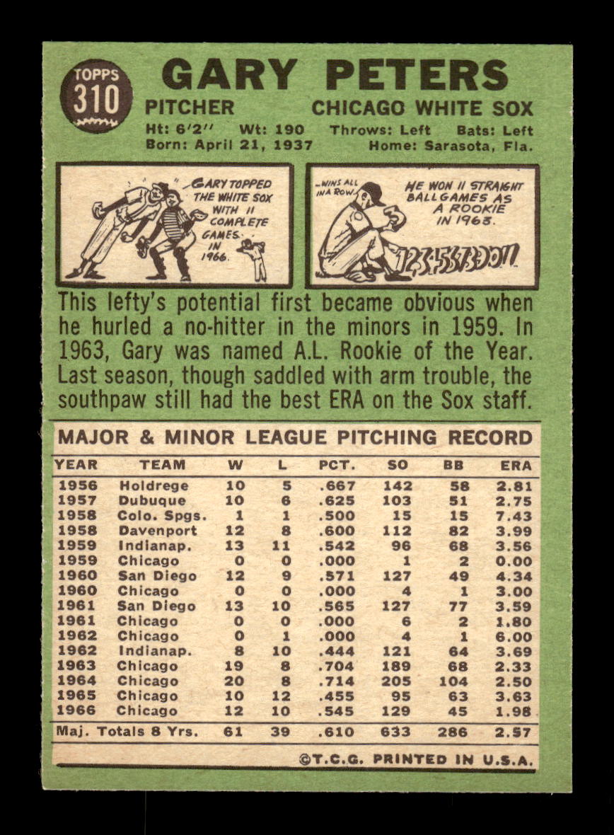 1967 Topps #310 Gary Peters PACK FRESH HOF10010377