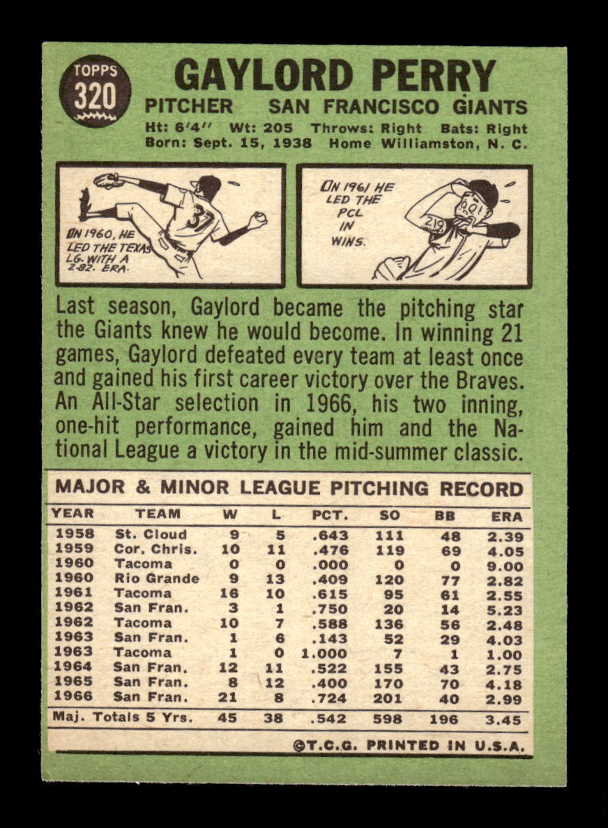 1967 Topps #320 Gaylord Perry PACK FRESH HOF10010386