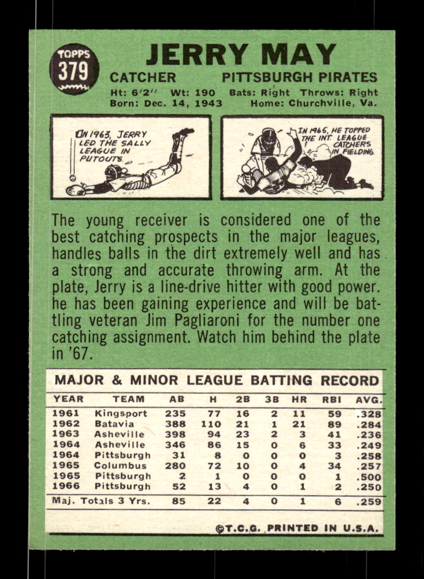 1967 Topps #379 Jerry May PACK FRESH HOF10010432