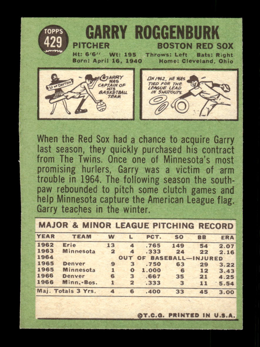 1967 Topps #429 Garry Roggenburk PACK FRESH HOF10010475