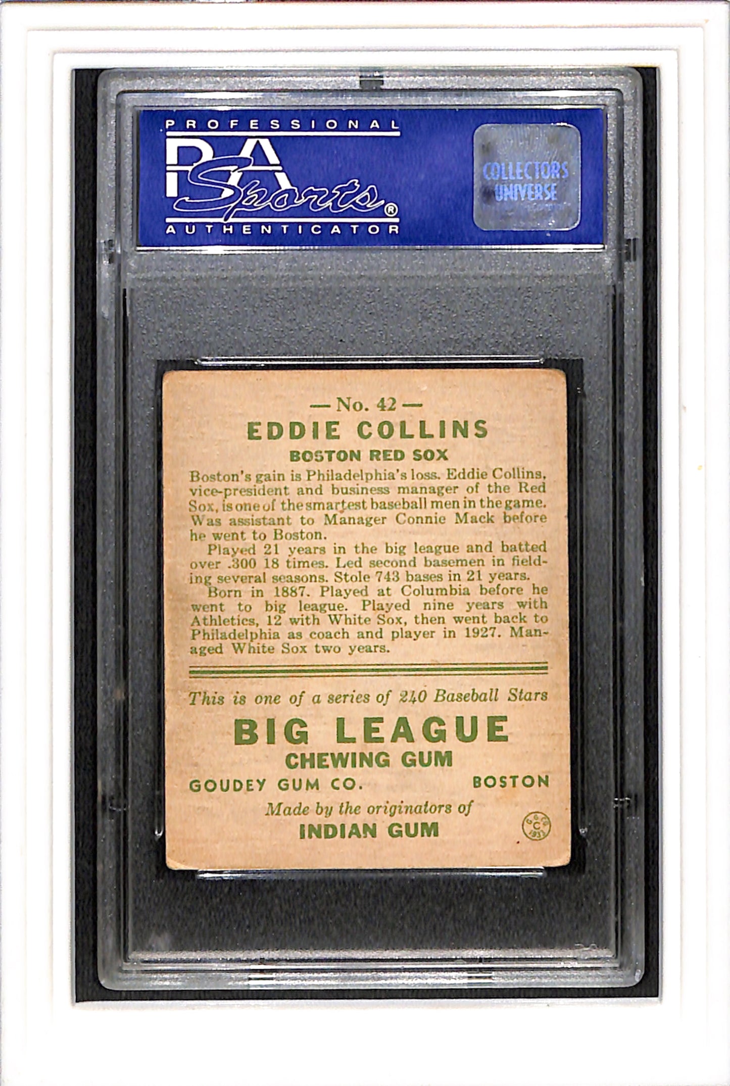 1933 Goudey #42 Eddie Collins PSA 3 SN 07108504