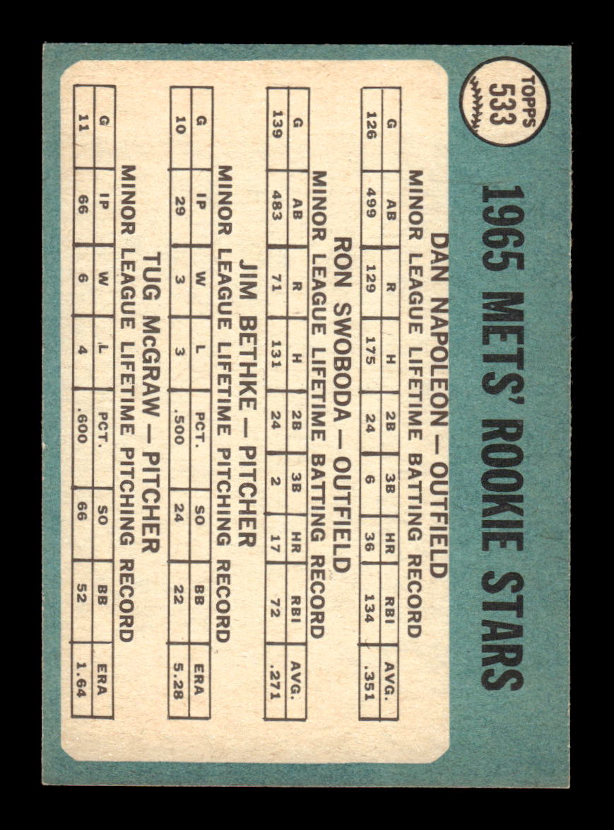 1965 Topps #533 High SP Tug McGraw Ron Swoboda RC EX HOF10010712