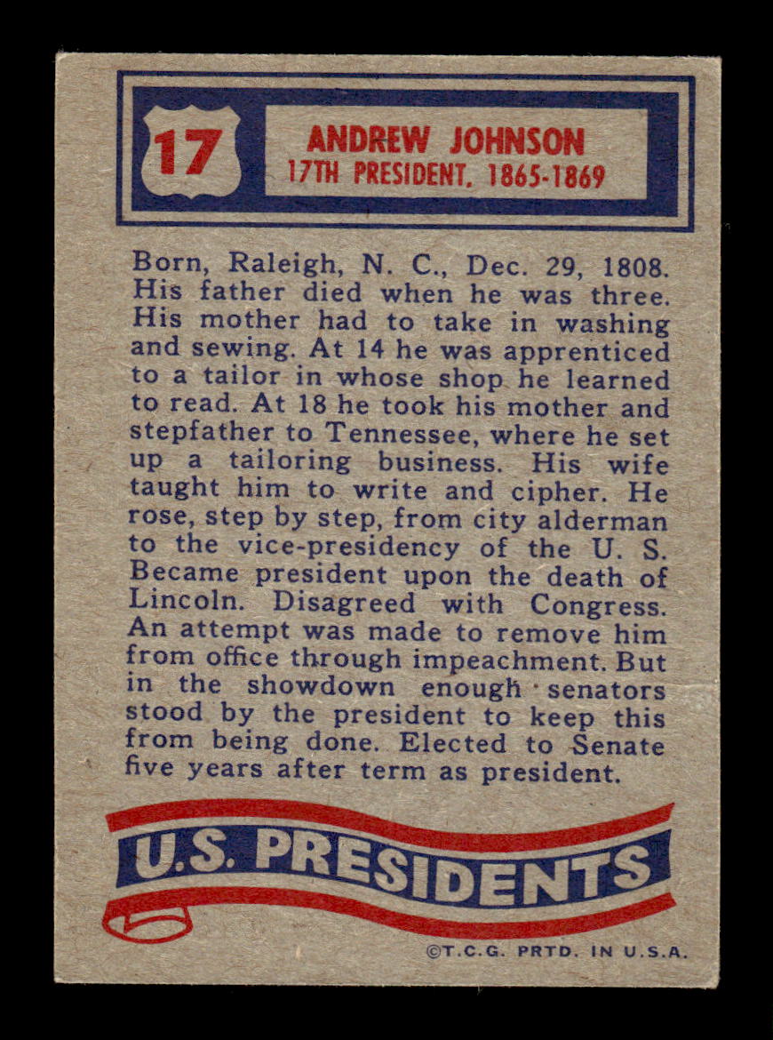 1972 Topps U.S. Presidents - Andrew Johnson (#17) EX HOF10010742