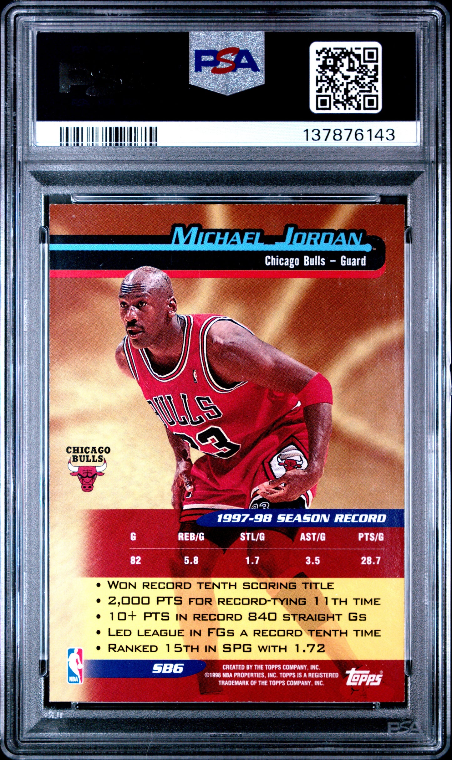 1998 Topps Season'S Best #SB6 Michael Jordan Season'S Best PSA 6 SN 137876143