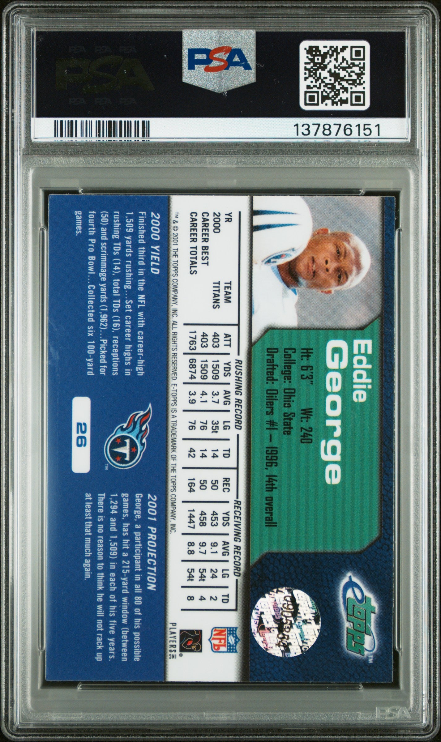 2001 Etopps #26 Eddie George 292 Print run PSA 8 SN 137876151