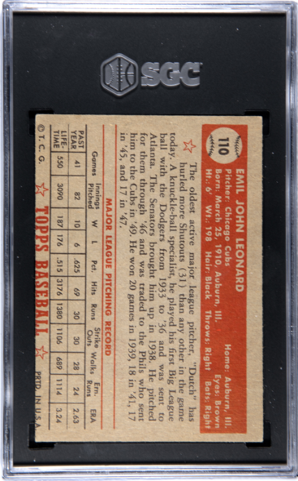1952 Topps #110 Dutch Leonard SGC 4 SN 0667400