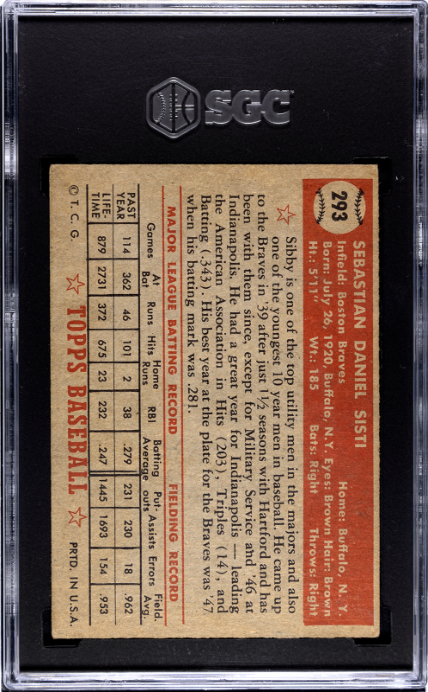 1952 Topps #293 Sibby Sisti SGC 4 SN 8510006