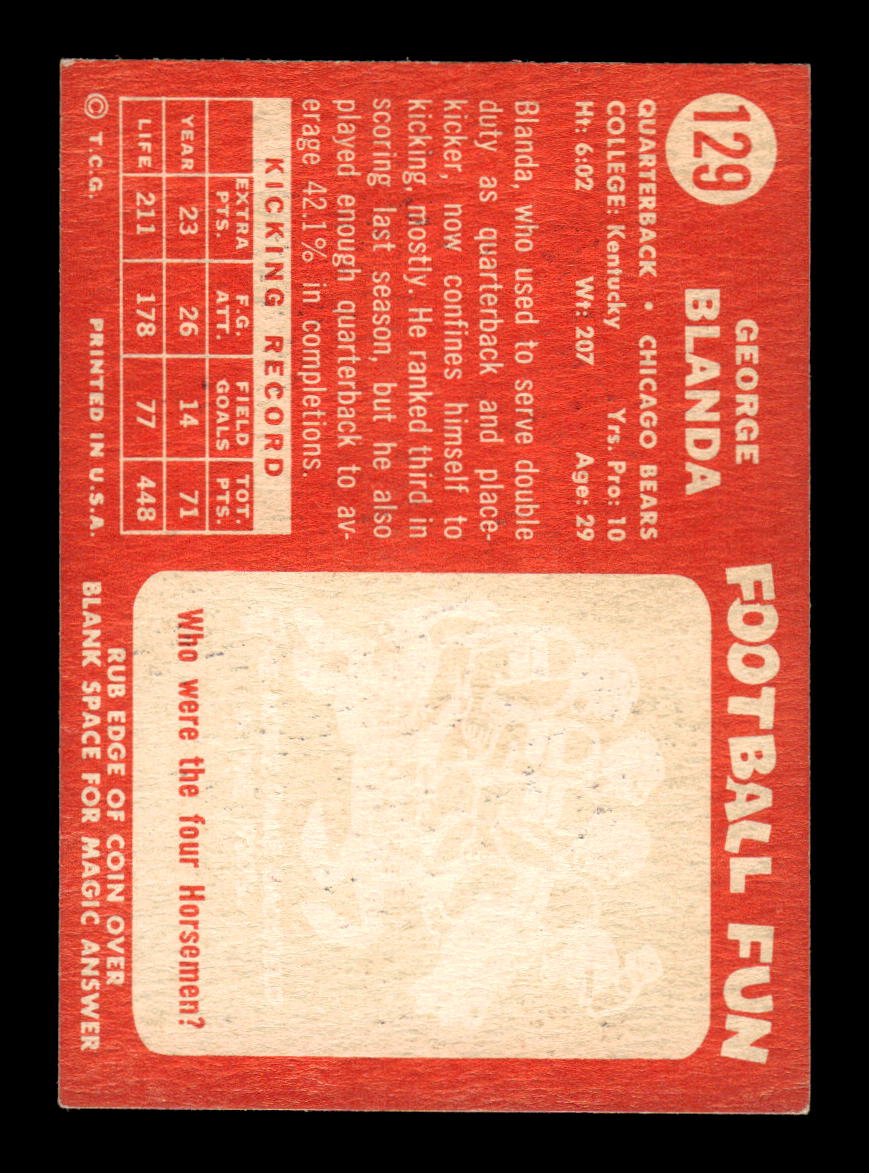 1958 Topps #129 George Blanda Chicago Bears VGEX HOF10010829