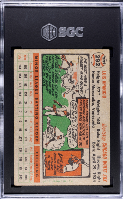 1956 Topps #292 Luis Aparicio SGC 4 SN 0558685