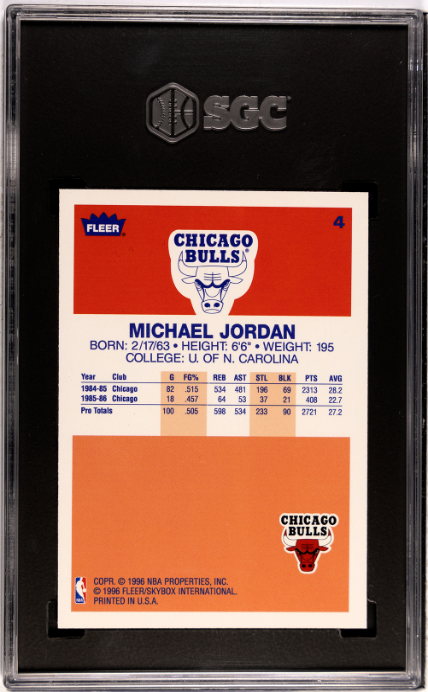 1996-97 Fleer #4 Michael Jordan Decade Of Excellence SGC 9 SN 2153237