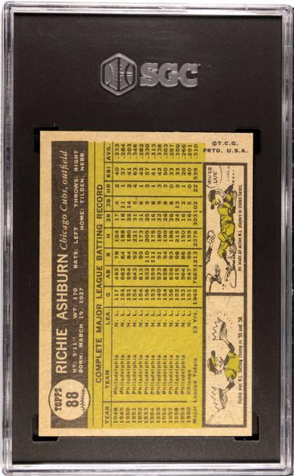 1961 Topps #88 Richie Ashburn SGC 6.5 SN 2162101 SHARP!